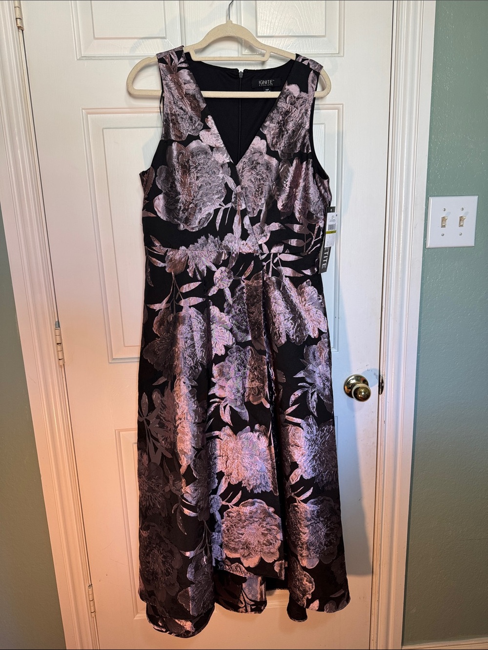 Kensie Black and Pink Floral High-Low Midi Dress